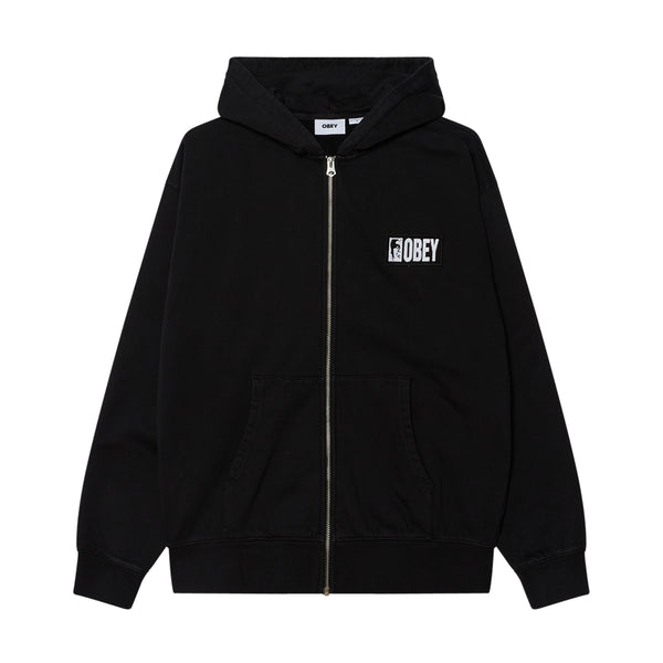 Obey Margin Faded Zip Hood Sweat A Capuche Zip - Digital Black